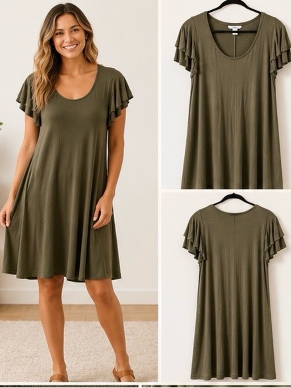 Old Navy Olive Green Flutter Sleeve Swing Dress Size Small